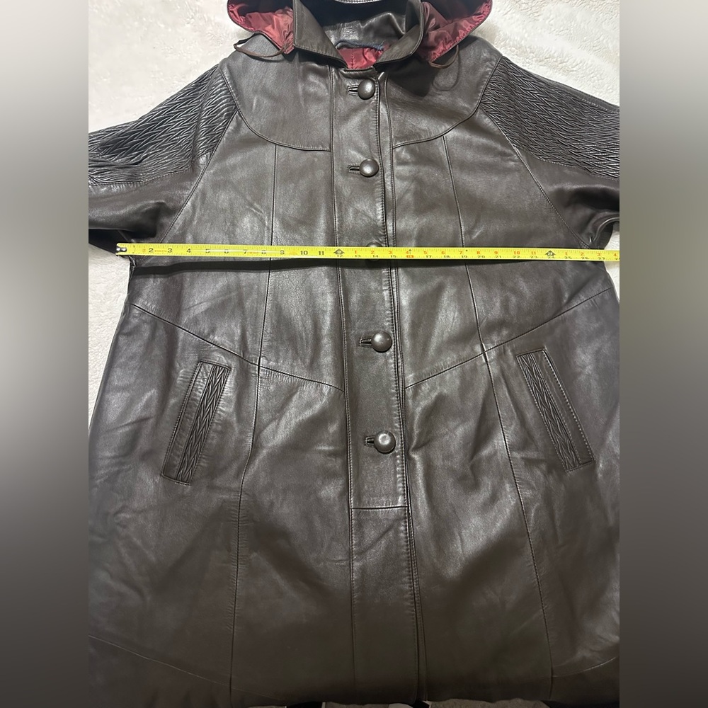 Y Alexander Vintage Brown Hooded Leather Trench Coat - Picture 8 of 14